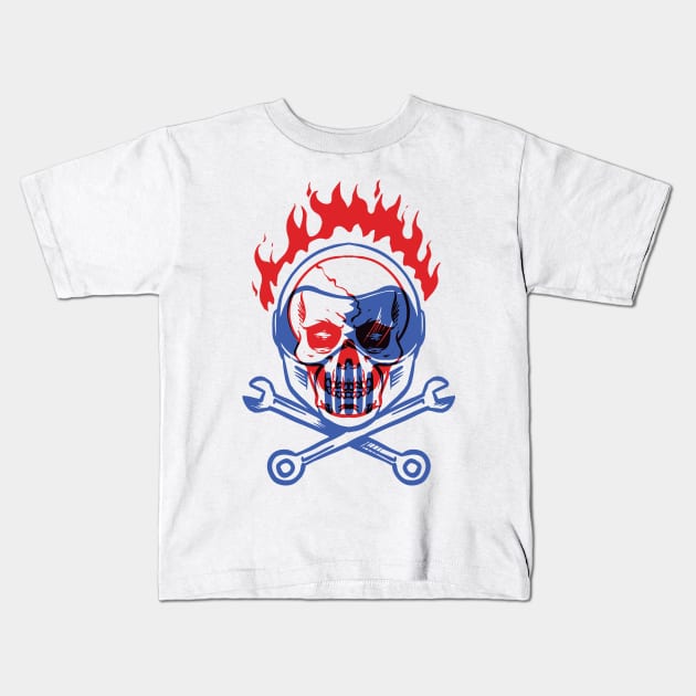 Skull Biker Fire/ Flame Kids T-Shirt by alysdesigns